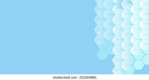 Light Blue Minimalist 3D Translucent Overlapped Cubes Pattern,Modern Style Hexagonal Texture - Editable Abstract Background Design, Wide Scale Vector Template with Copyspace, Place, Room for Your Text