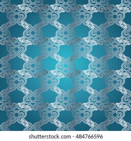 Light blue  modern elegant floral  vector seamless pattern background wallpaper illustration with vintage stylish decorative baroque damask silver flowers and  ornaments with shadow and highlight 