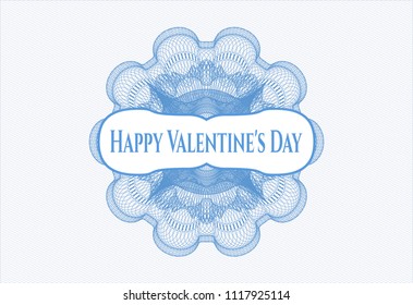 Light blue money style emblem or rosette with text Happy Valentine's Day inside