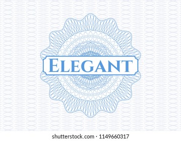 Light blue money style emblem or rosette with text Elegant inside