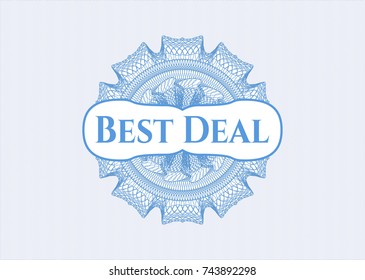 Light blue money style emblem or rosette with text Best Deal inside