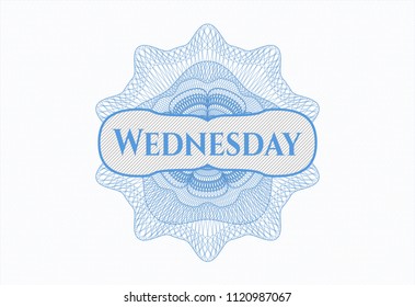 Light blue money style rosette with text Wednesday inside