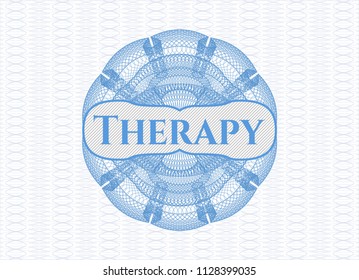 Light blue money style rosette with text Therapy inside