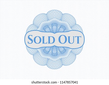 Light blue money style rosette with text Sold Out inside