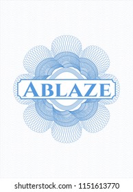 Light blue money style rosette with text Ablaze inside