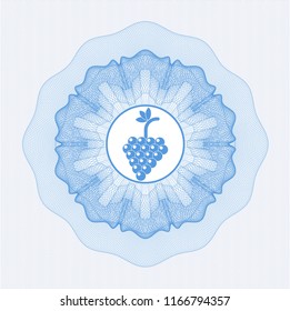 Light blue money style rosette with bunch of grapes icon inside