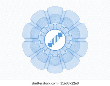 Light blue money style rosette with candy icon inside