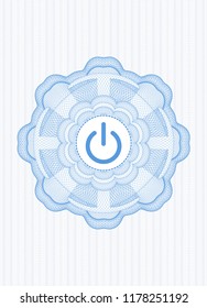 Light blue money style rosette with power icon inside