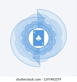 Light blue money style rosette with ace of clover icon inside
