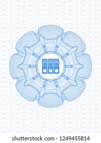 Light blue money style rosette with three folders icon inside