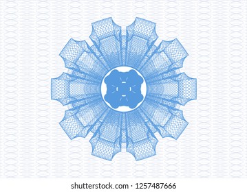Light blue money style rosette with four leaf clover icon inside