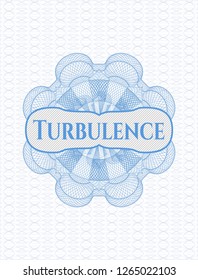 Light blue money style rosette with text Turbulence inside