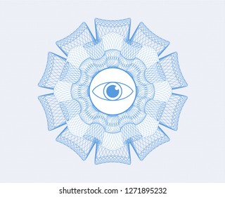 Light blue money style rosette with eye icon inside