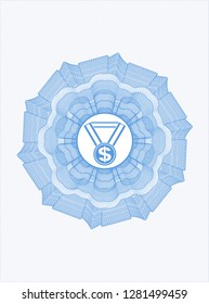 Light blue money style rosette with business award icon inside