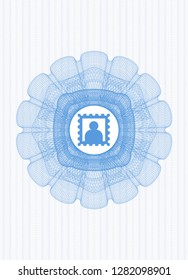 Light blue money style rosette with picture icon inside