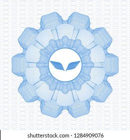 Light blue money style rosette with wings icon inside