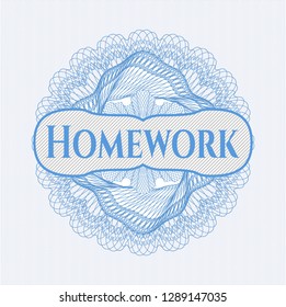 Light blue money style rosette with text Homework inside