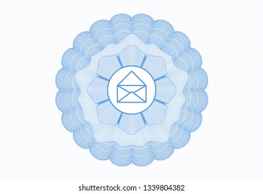 Light blue money style rosette with envelope icon inside