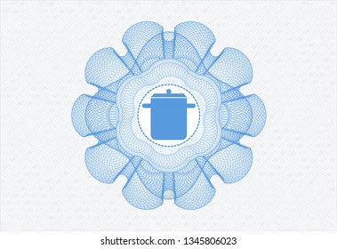 Light blue money style rosette with cooking pot icon inside