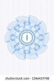 Light blue money style rosette with compass icon inside