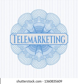 Light blue money style rosette with text Telemarketing inside