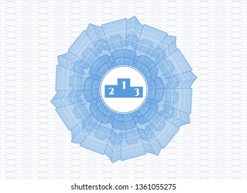 Light blue money style rosette with podium icon inside