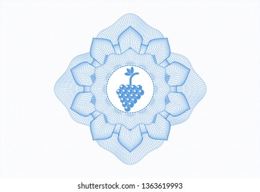 Light blue money style rosette with bunch of grapes icon inside