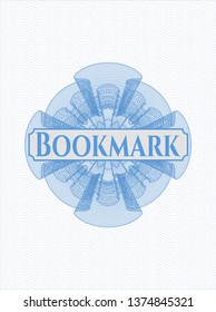 Light blue money style rosette with text Bookmark inside