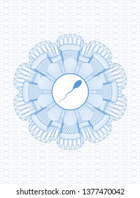 Light blue money style rosette with sperm icon inside