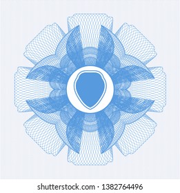 Light blue money style rosette with shield icon inside