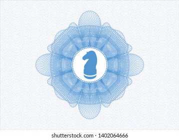 Light blue money style rosette with chess knight icon inside