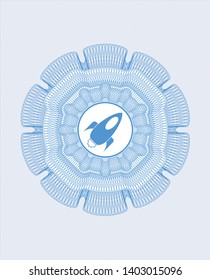 Light blue money style rosette with rocket icon inside