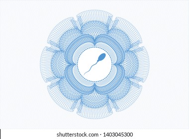 Light blue money style rosette with sperm icon inside