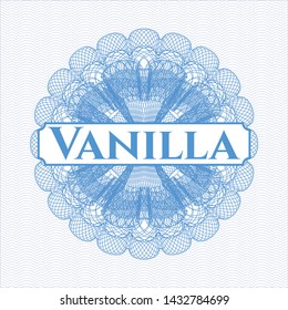 Light blue money style rosette with text Vanilla inside
