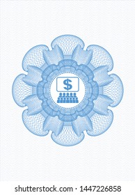 Light blue money style rosette with business congress icon inside