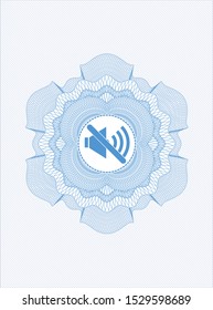 Light blue money style rosette with mute icon inside