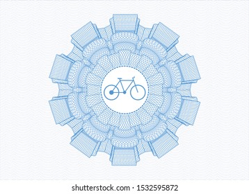 Light blue money style rosette with bike icon inside