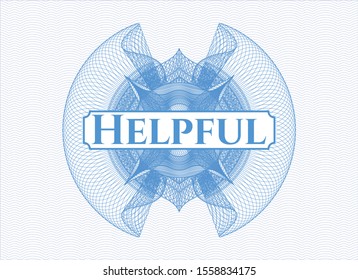 Light blue money style rosette with text Helpful inside