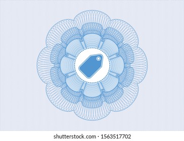 Light blue money style rosette with tag icon inside