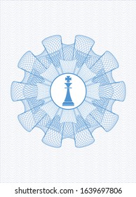 Light blue money style rosette with chess king icon inside