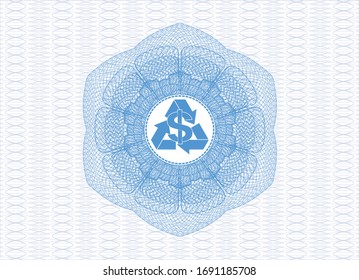 Rosette estilo dinero azul claro con icono de reciclar en el interior