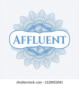 Light blue money style rosette with text Affluent inside