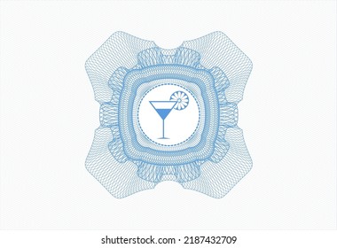 Light blue money style rosette. with cocktail glass icon inside