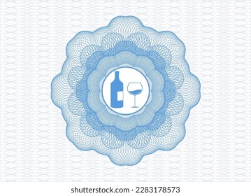 Rosette estilo dinero azul claro. con botella y vaso de icono de vino dentro