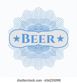Light blue money style rosette with text Beer inside