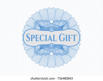 Light blue money style rosette with text Special Gift inside