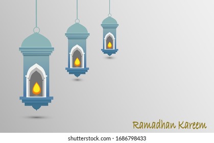 Light blue Morocco lantern  with fire inside it with 3d sand layers against soft gray gradient background.