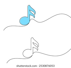 Hellblaue Noten mit sauberer, durchgehender Linienkunst. Vektorgrafik für musikbezogene Designs und moderne Kunst.