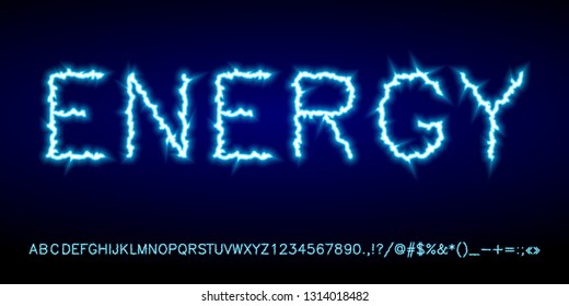 Light Blue Neon Electric Lightning Font Set