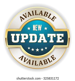 Light blue new update available badge with gold border